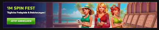 Jetzt anmelden zum 1M Spin Fest mit täglichen Freispielen und Boni 1M Spin Fest – tägliche Freispiele und Belohnungen im Online Casino